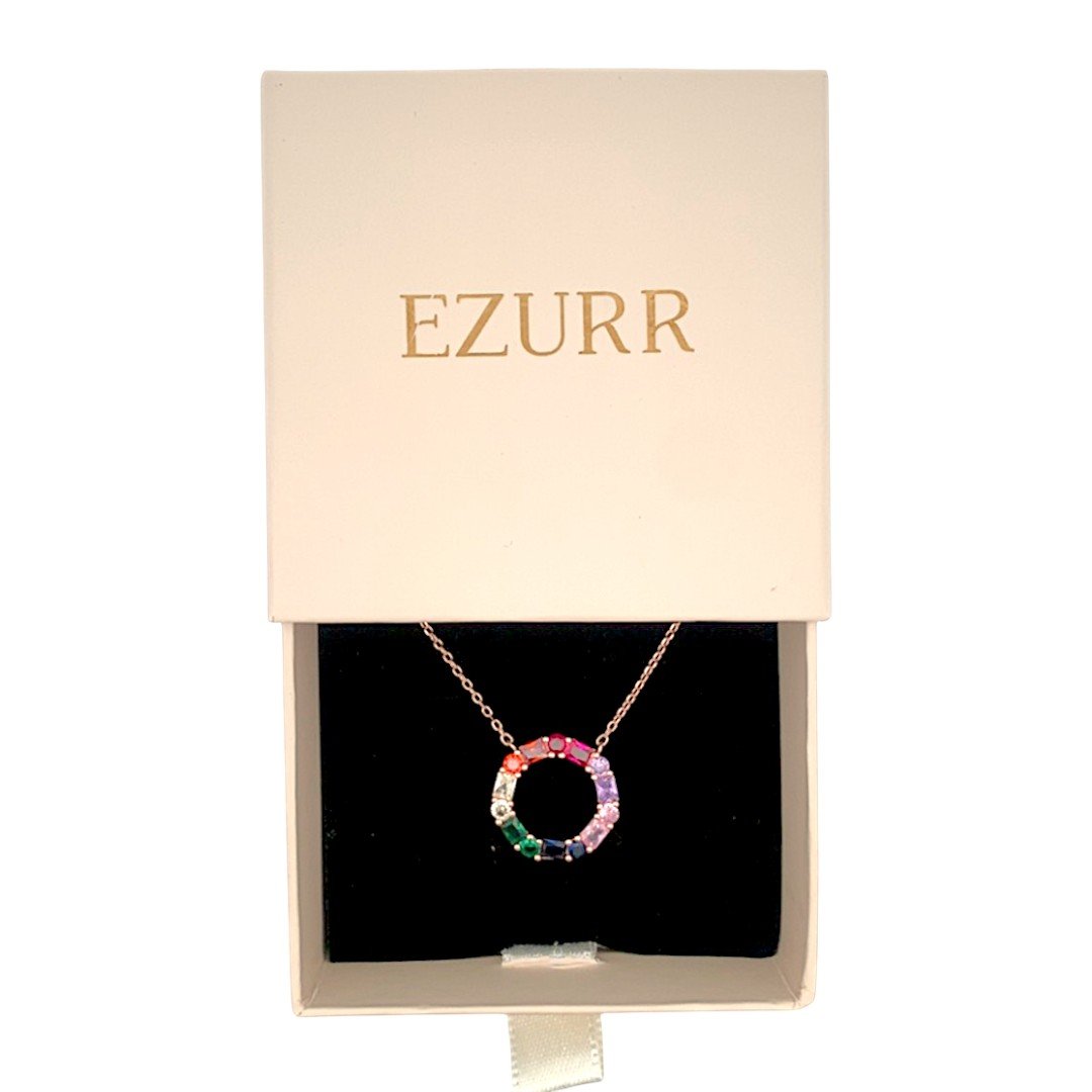 Rainbow Dazzle Halo Pendant Chain (Pure Silver) - Rose Gold